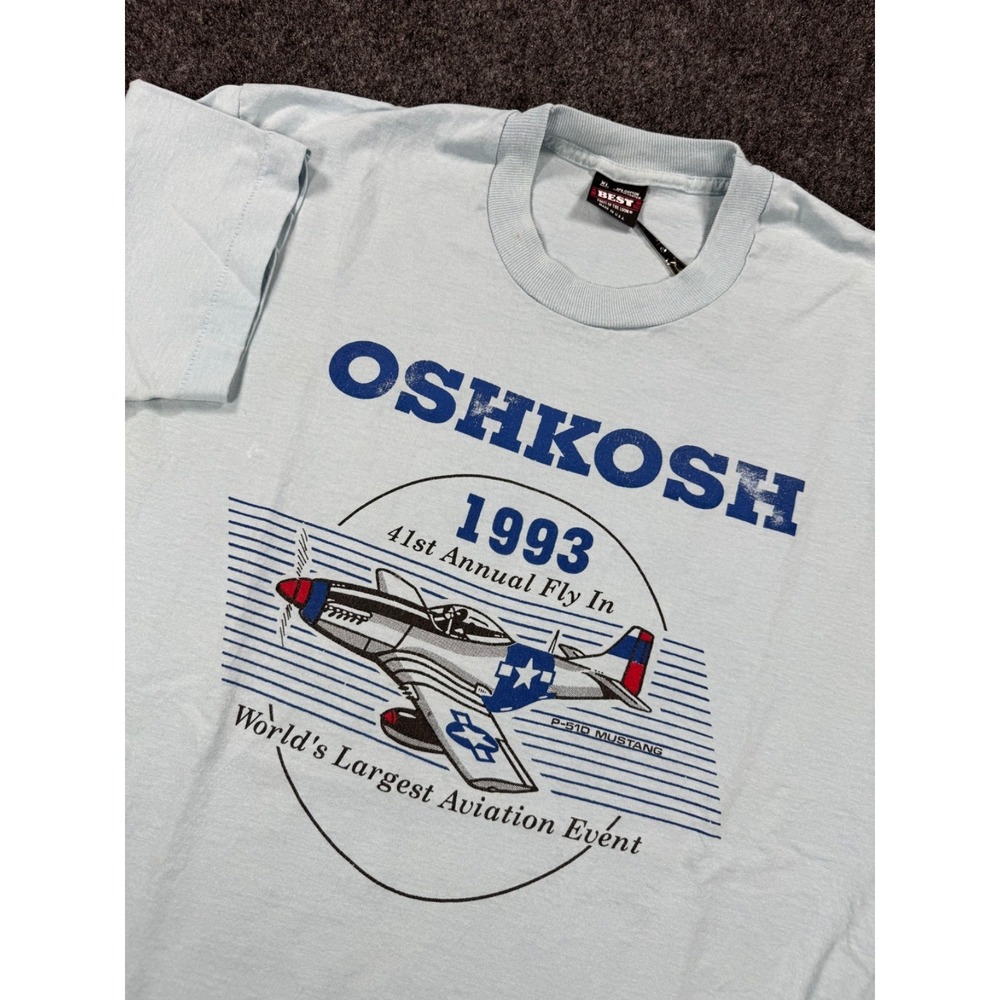 VTG 1993 Oshkosh Fly In P-51D Mustang Airplane T Shirt XL Made In USA